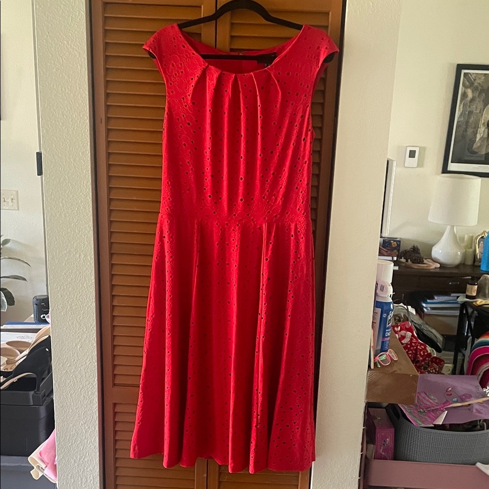 Red Eyelet Fit-and-Flare Dress